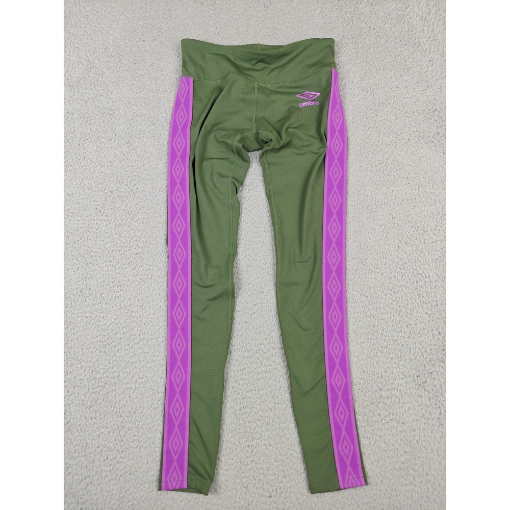 Umbro Leggings Womens XS Green Side Stripe Ankle Soccer Running Yoga Athletic